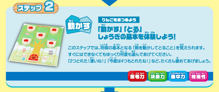 ステップ2 動かす りんごをあつめよう 「動かす」「とる」しょうぎの基本を体験しよう！