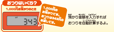 おつりはいくら？　預かり金額を入力すればおつりを自動計算するよ。