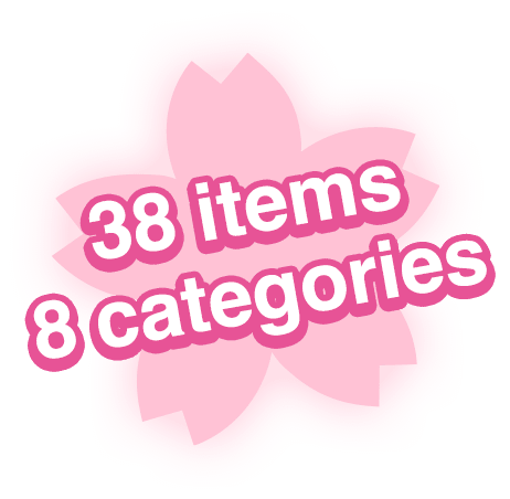 38 items 8 categories